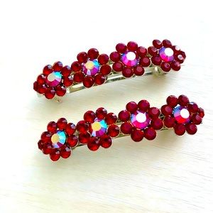 Crystal Flower Barettes